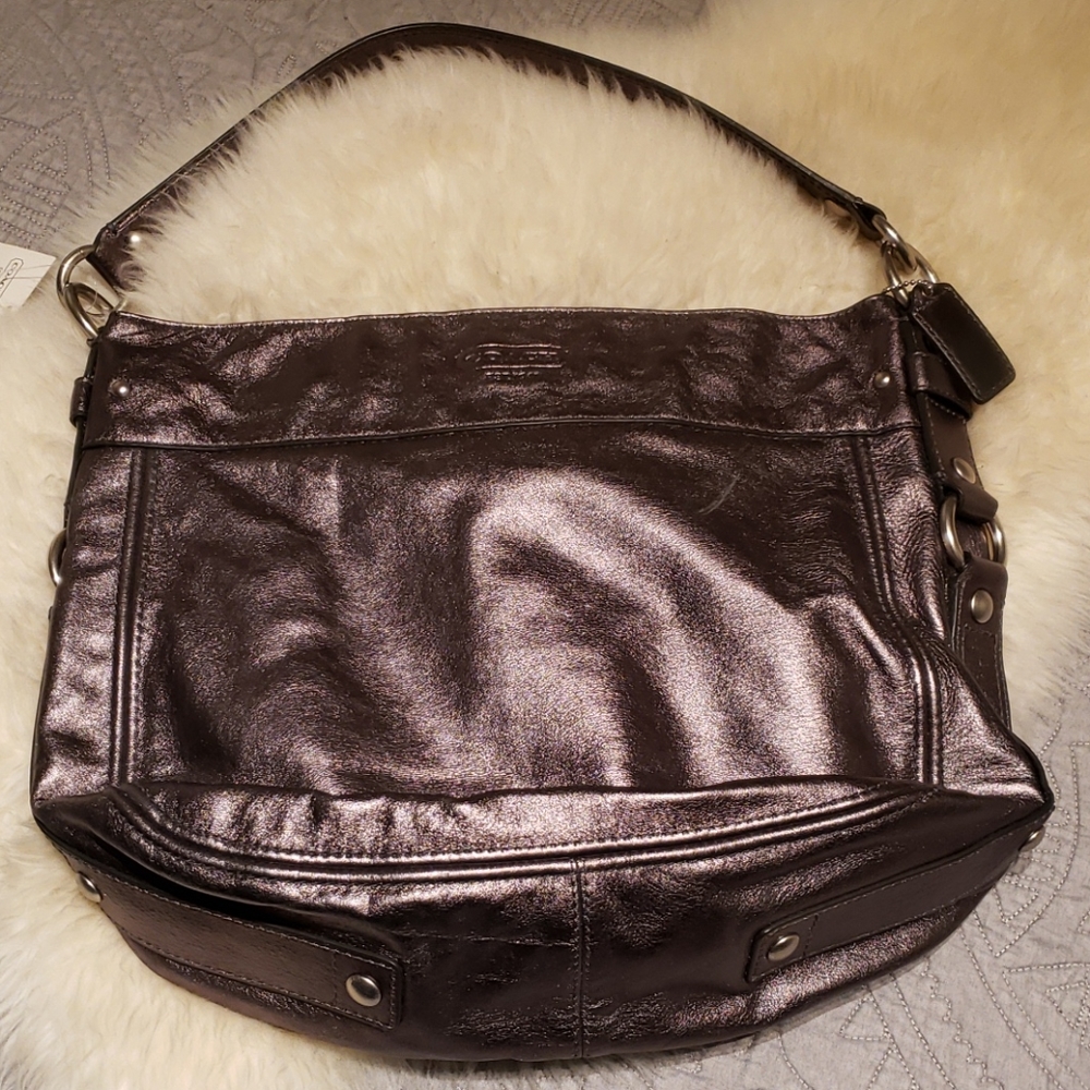 Coach Metallic Leather Hobo Handbag
